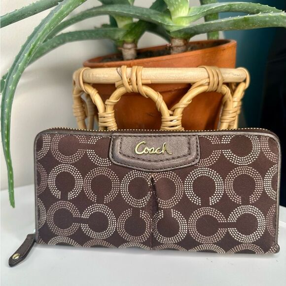 Coach Handbags - Coach Ashley Dotted OP Art Zip Around Wallet F48051 Brown Bronze Preppy NWT